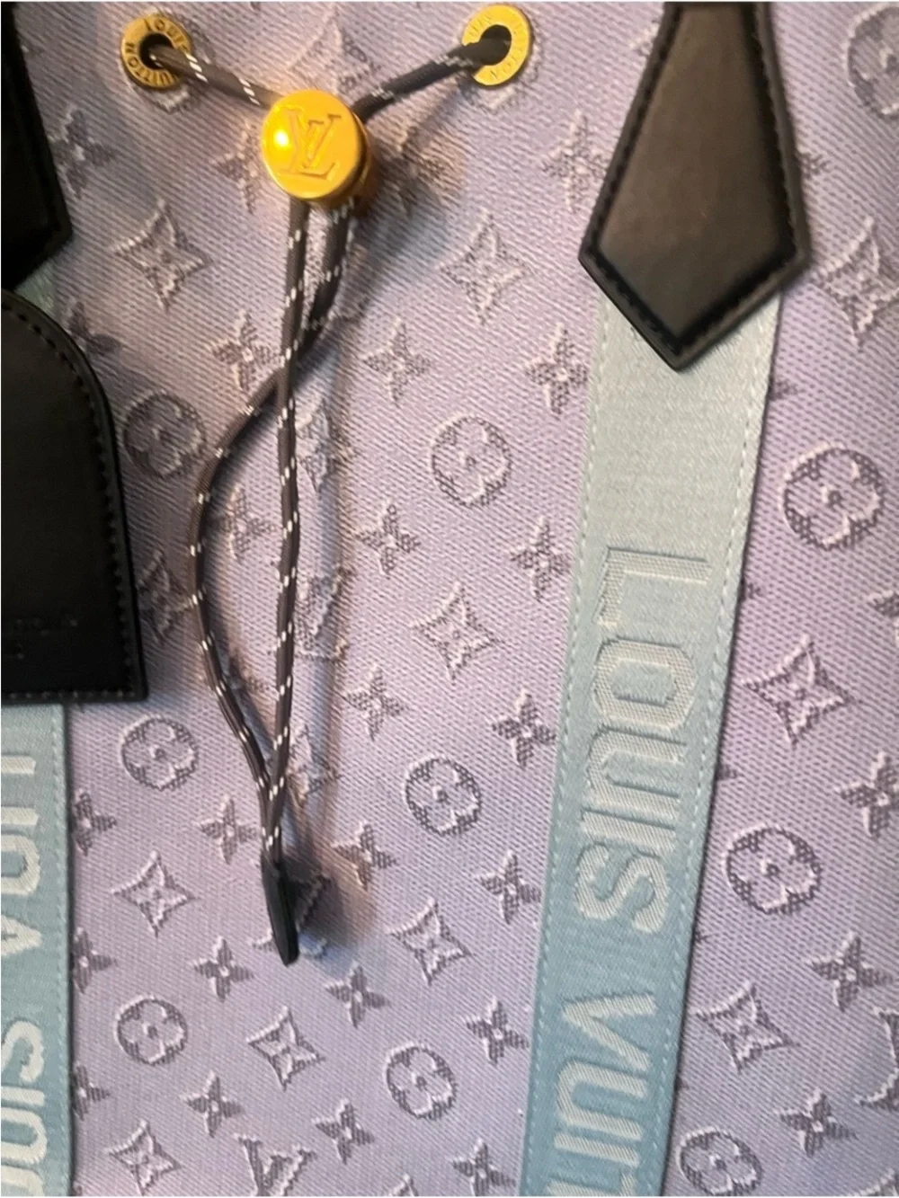 Louis Vuitton look a likeLavender Monogram Tote with Light Blue Straps